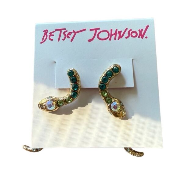 Betsy Johnson Snake Rhinestone Drop Earrings NWT - Picture 2 of 4